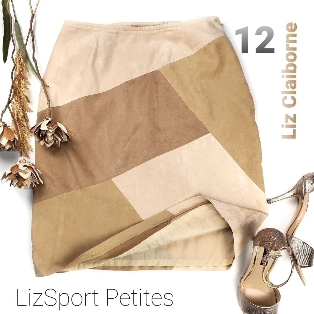Liz Claiborne LizSport Petites Tan Patch Skirt 12